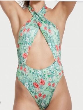 Victoria's Secret Mint Floral Crisscross One-Piece Swimsuit